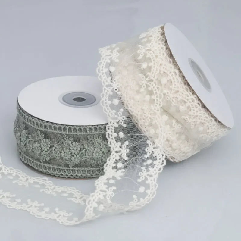 Embroidered Floral Lace Ribbon – Sheer Craft Trim, 35 in