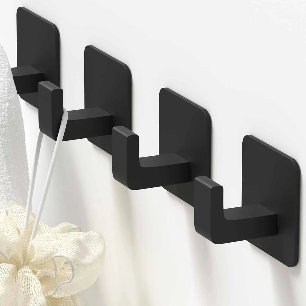Black Aluminum Adhesive Wall Hooks – 1–4 Piece Options