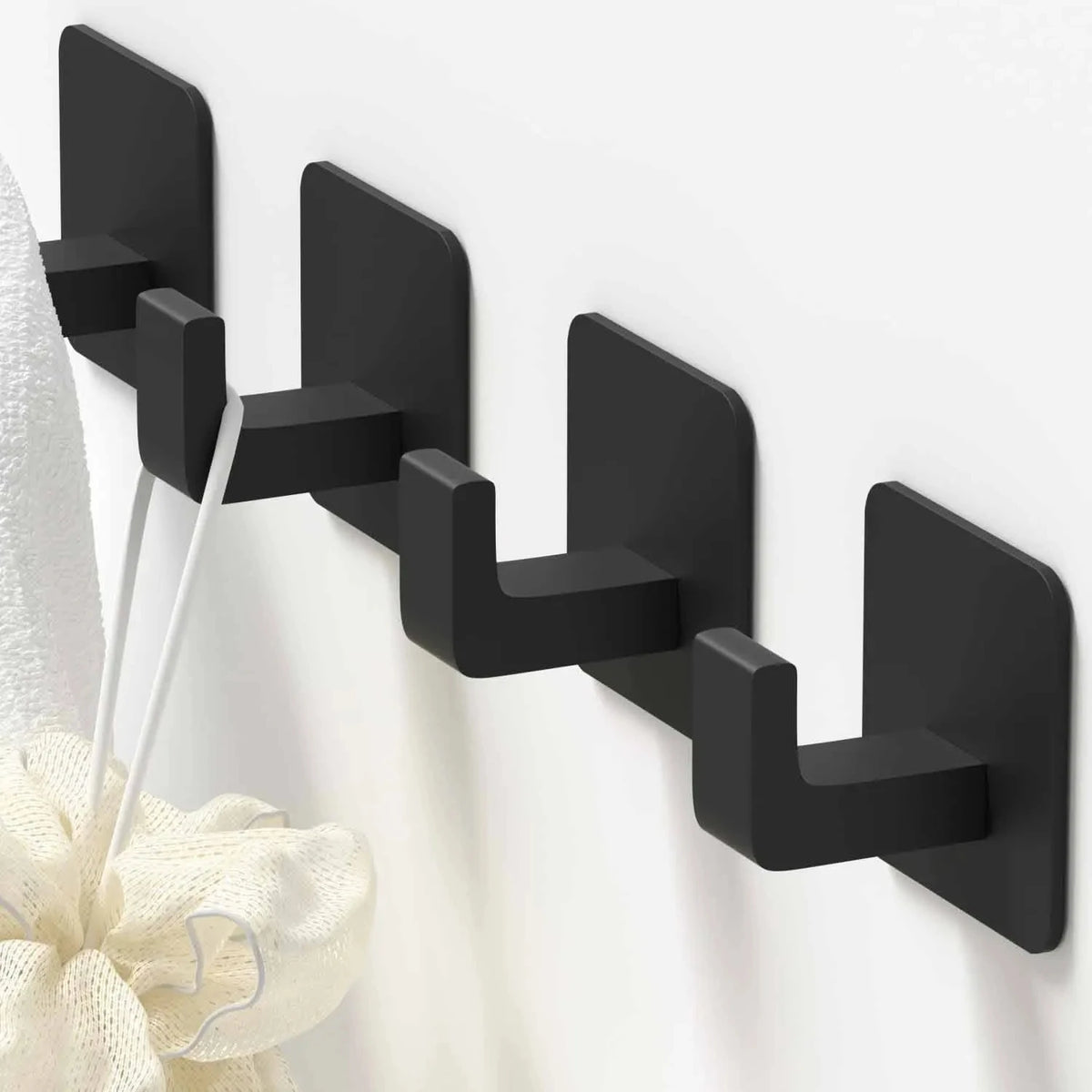 Black Aluminum Adhesive Wall Hooks – 1–4 Piece Options