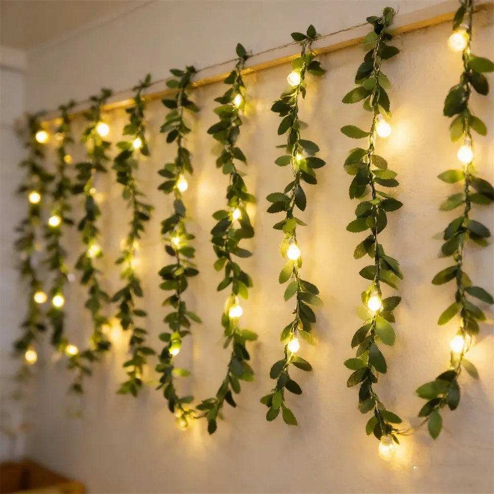 2M 5M LED Rose Flower String Lights Simulation Vine Leaf Fairy Light Christmas Decoration Garland Lamp for Room Wedding Garden