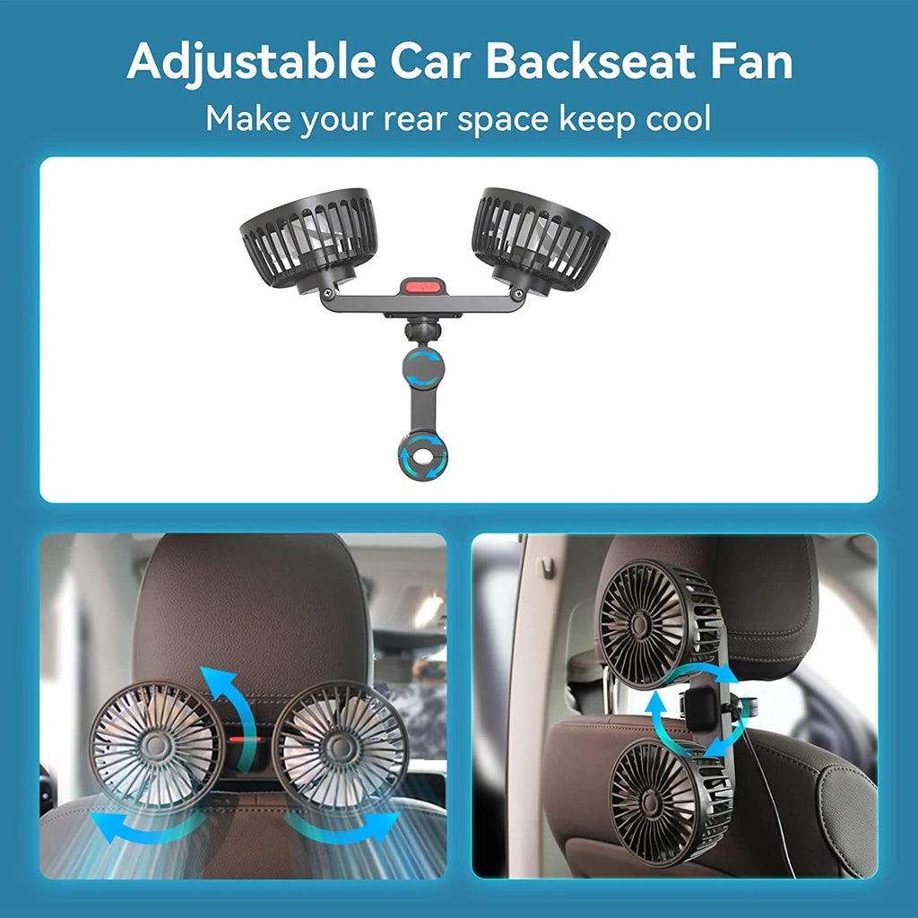 Dual-Head Car Backseat Fan with 3 Speeds