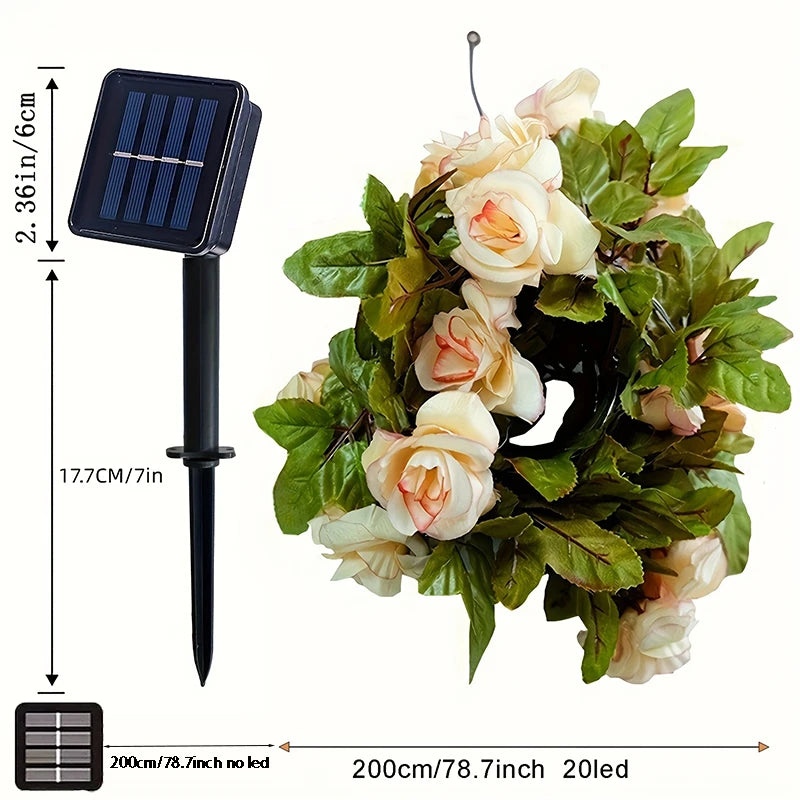 5M 50LED Rose Vine String Lights Solar Powered Artificial Flower Fairy Light for Garden Patio Bedroom Wedding Christmas Decor