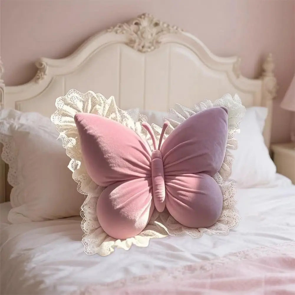 Butterfly Bow Princess Office Pillow Polyester Cotton Filled Cute Sofa Cushion for Bedroom Living Room Car Home Garden Decor