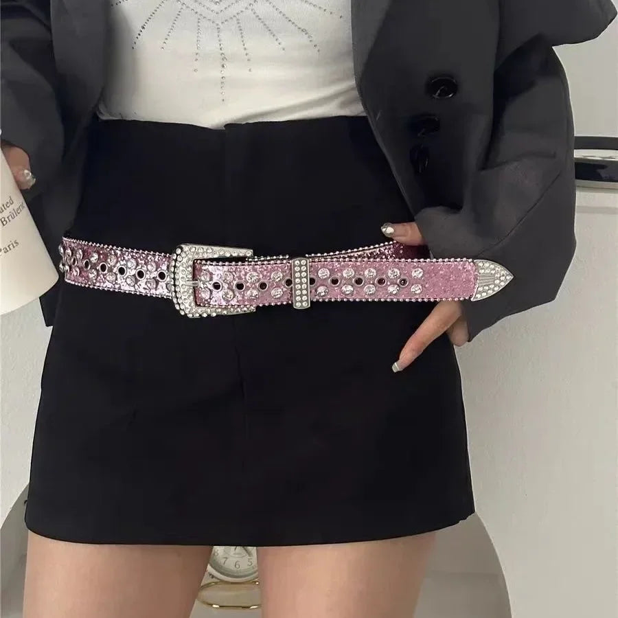 Women’s Rhinestone Western-Style Faux Leather Belt