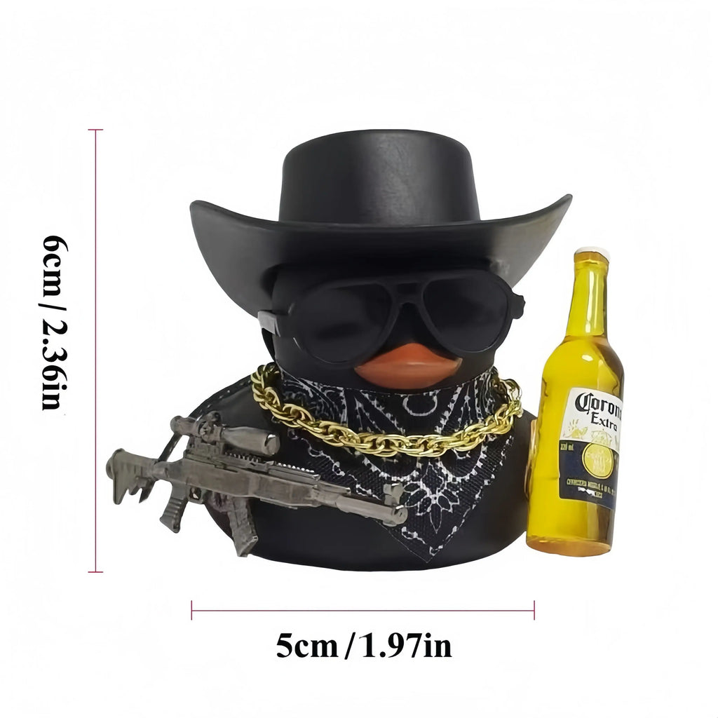 1 Stk. coole Cowboy-Ente Auto Armaturenbrett Deko, lustiges Enten-Ornament mit Hut & Accessoires, einzigartiges Auto-Innendekorationsgeschenk