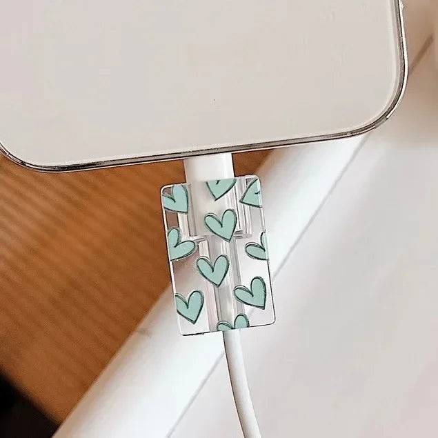 Heart-Print Charger Cover & Cable Wrap – Pink or Blue