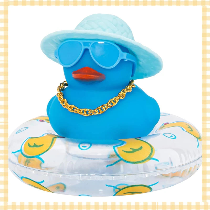 Car Rubber Duck, Coloured  Duck Decoration Dashboard with Sun Hat Swim Ring Necklace Sunglasses for Car Dashboard Decorations