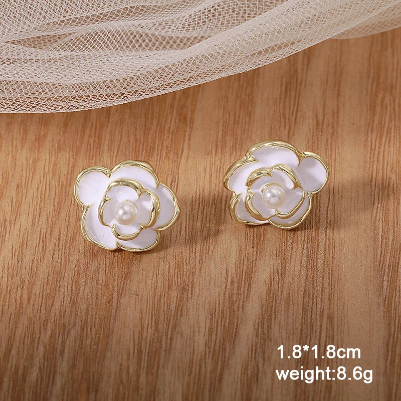 Pure White Women's Dangle Earrings Blooming Flower Acrylic Enamel Butterfly Imitation Pearl Heart Hanging Earrings Elegant Brinc