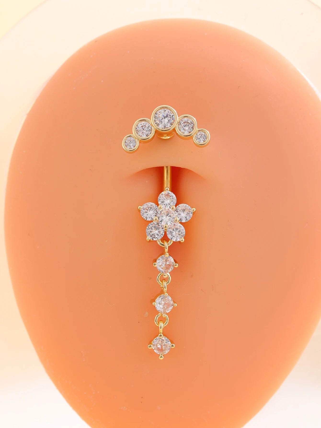 Long Dangled Flower Crystals Belly Button Rings Sexy Curved Navel Piercing for Women Girls 5 Zircons Belly body Jewelry 1 Piece