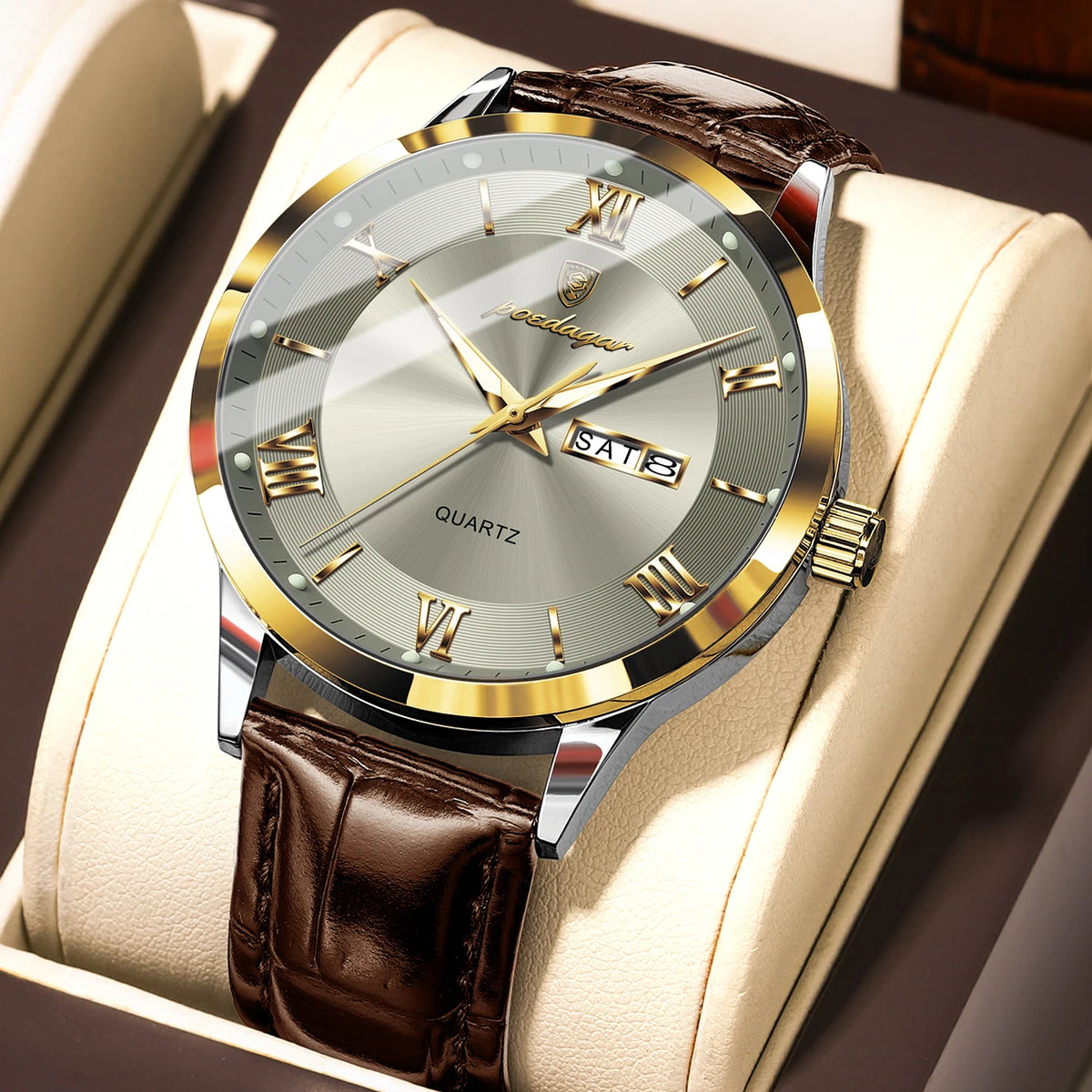 POEDAGAR 978-D Men’s Day-Date Dress Watch