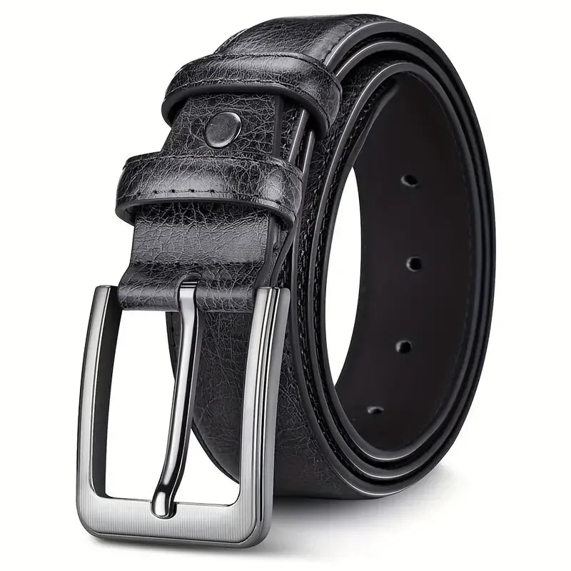 Men’s Textured Casual Belt with Metal Buckle