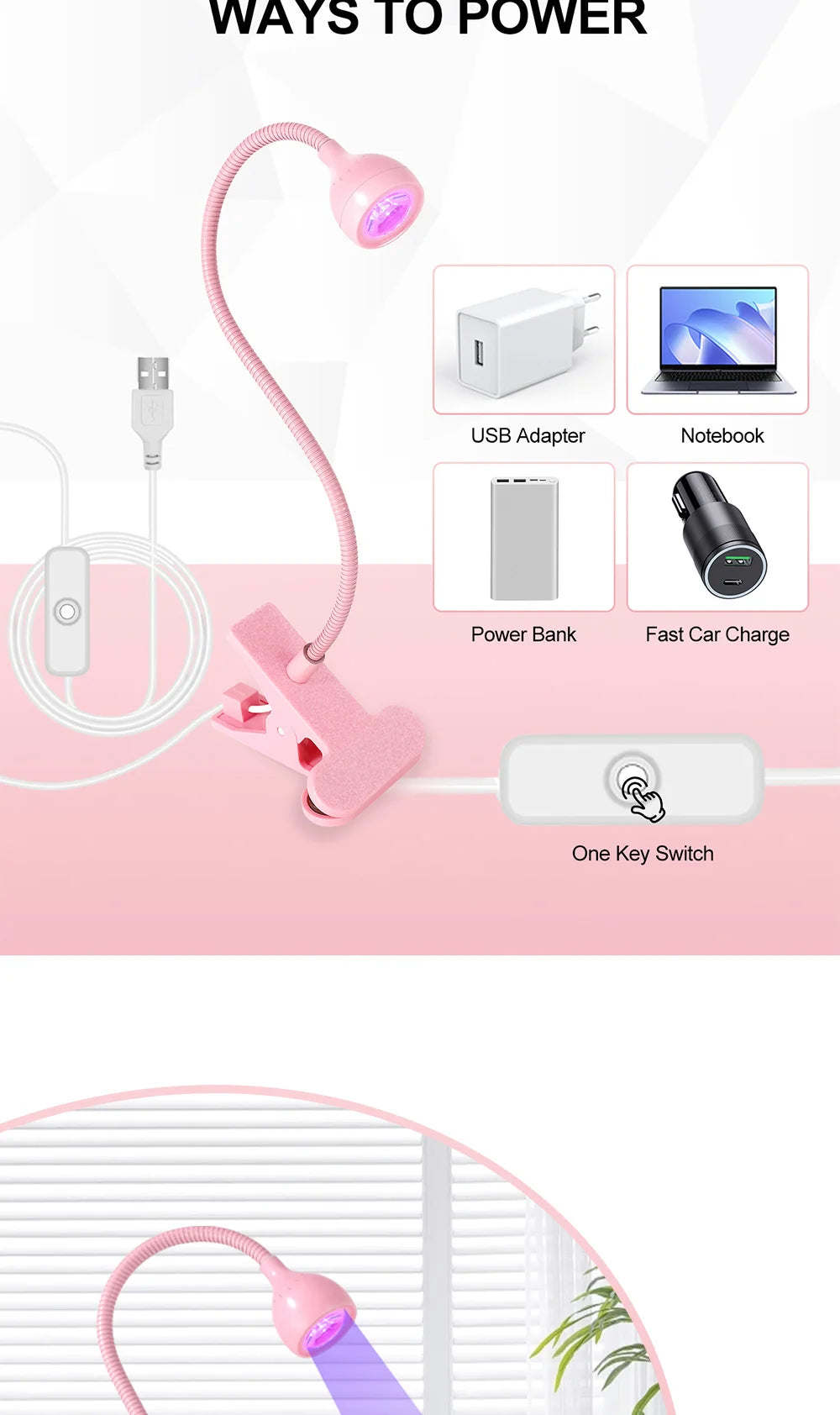 Clip-On Mini USB UV Nail Lamp – 3W LED, Portable Gel Dryer for Manicure & Salon