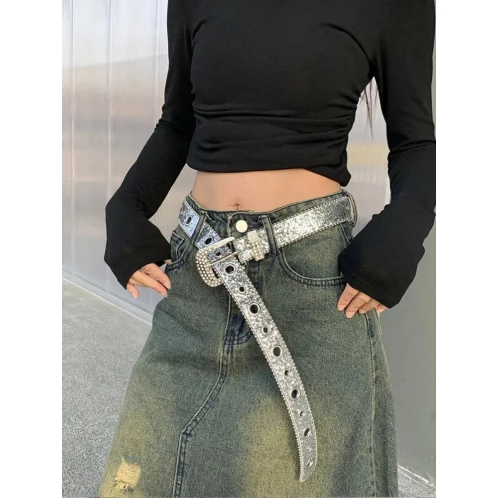 Women’s Rhinestone Western-Style Faux Leather Belt