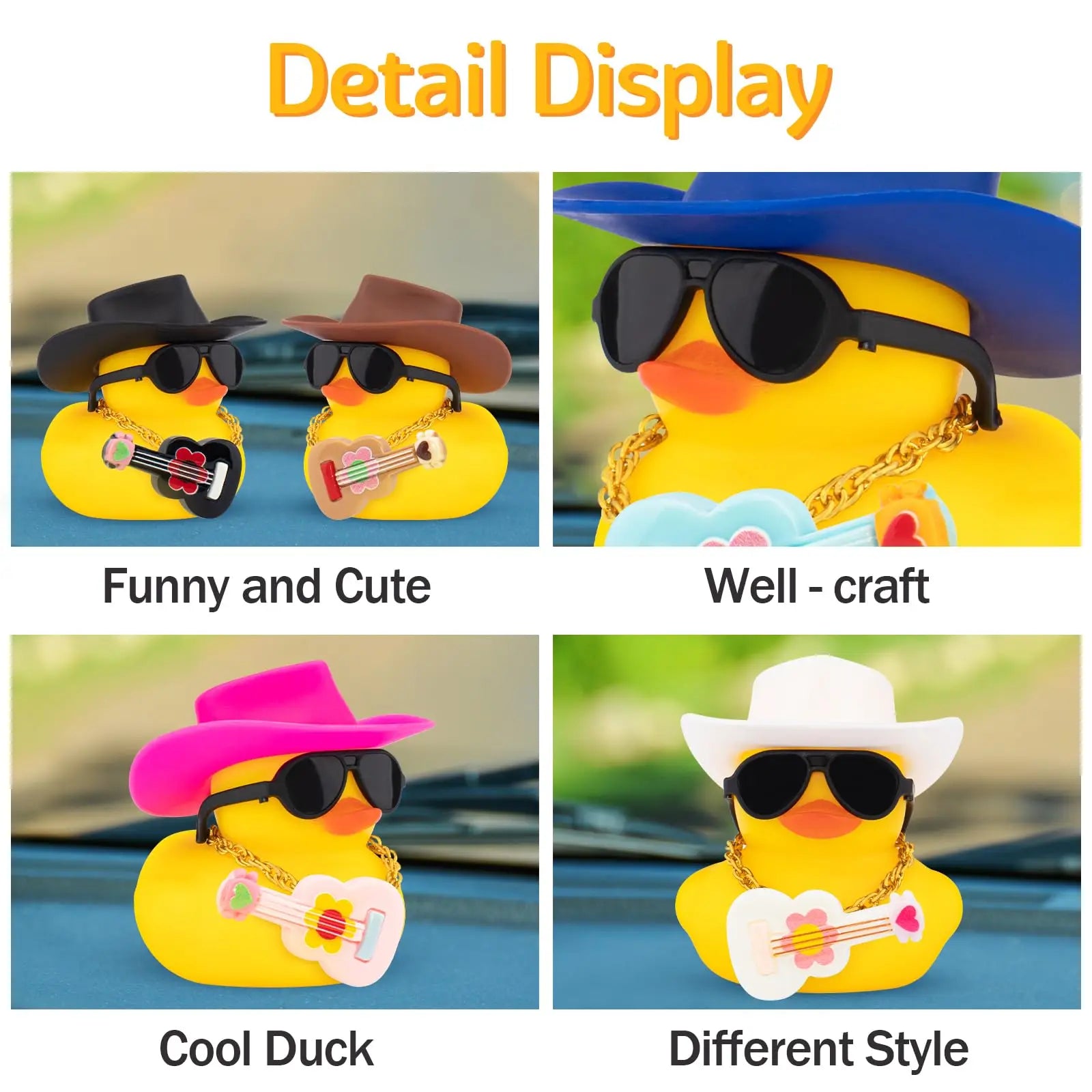 Car Dashboard Rubber Ducks, Ducky Decorations for Gag Car Ornament Cute Duck with Cowboy Hat,