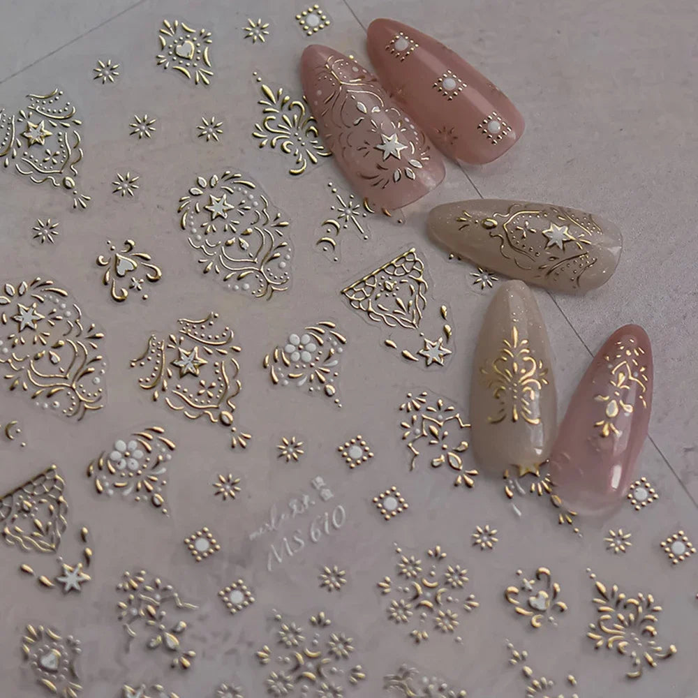 5D Luxury Nail Art Stickers – Gold Gemstone & Courtly Pattern Manicure Decals