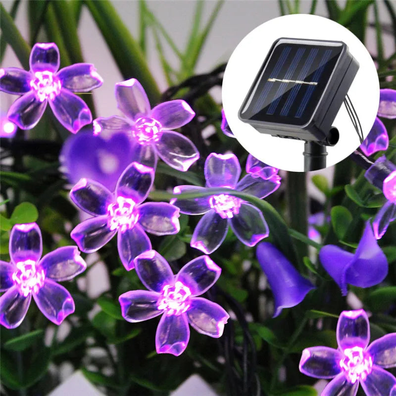 Solar Cherry Blossom String Lights – Sakura Fairy LED Garland for Garden, Wedding & Outdoor Decor (5M/7M/12M)