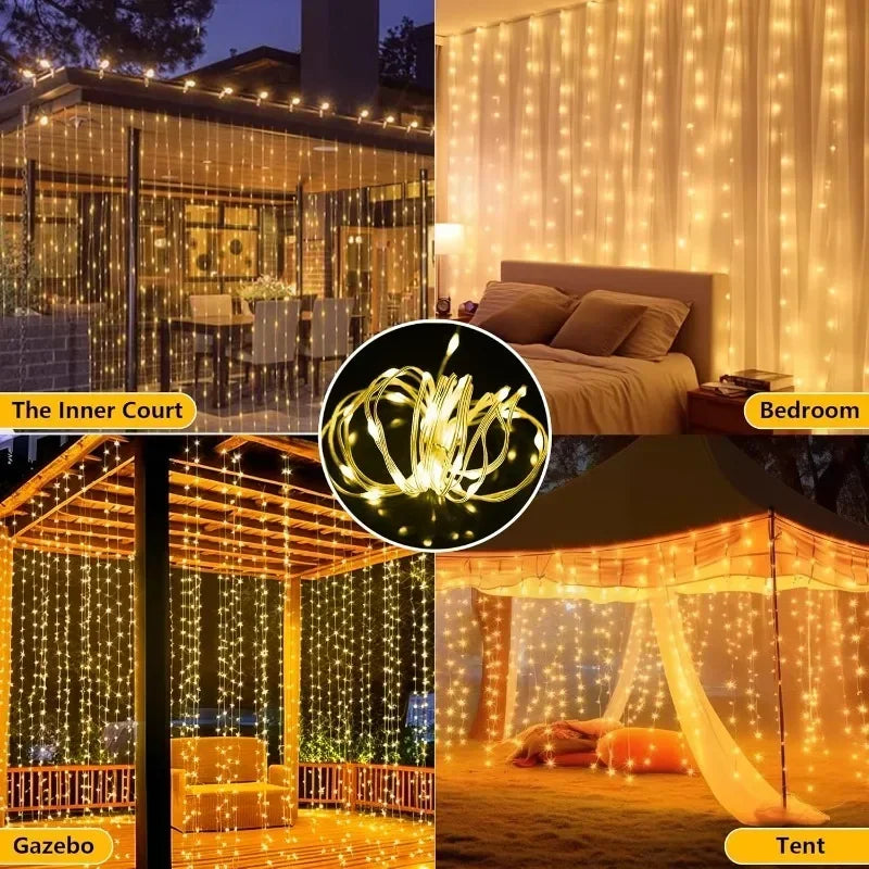 Solar Curtain String Lights 3x3M 300LED Fairy Holiday Decorations Christmas Birthday  for Party Garden Home Wedding Decoration
