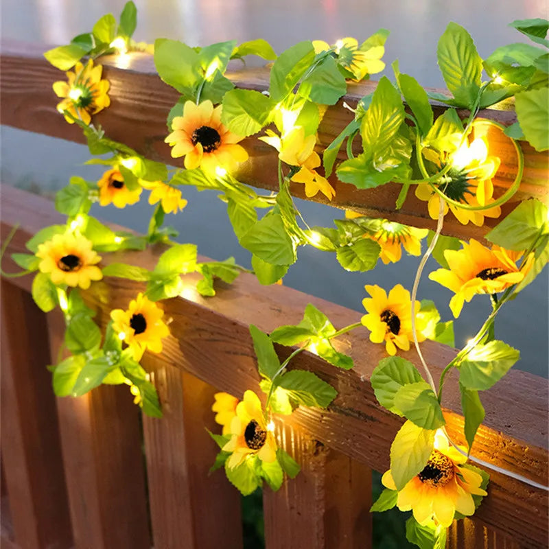 2M 5M LED Rose Flower String Lights Simulation Vine Leaf Fairy Light Christmas Decoration Garland Lamp for Room Wedding Garden