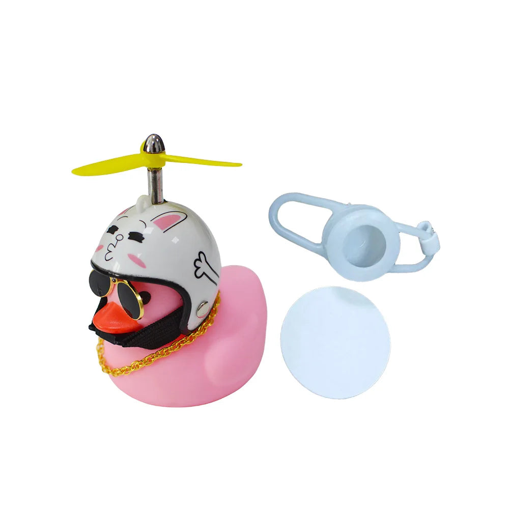Motorcycle Cute Wind-breaking Duck Bicycle Small Yellow Duck with Helmet Airscrew Car Interior Decoration Decor Accessories