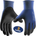 PU-Coated Knit Work Gloves – Blue & Black, 3 Pairs