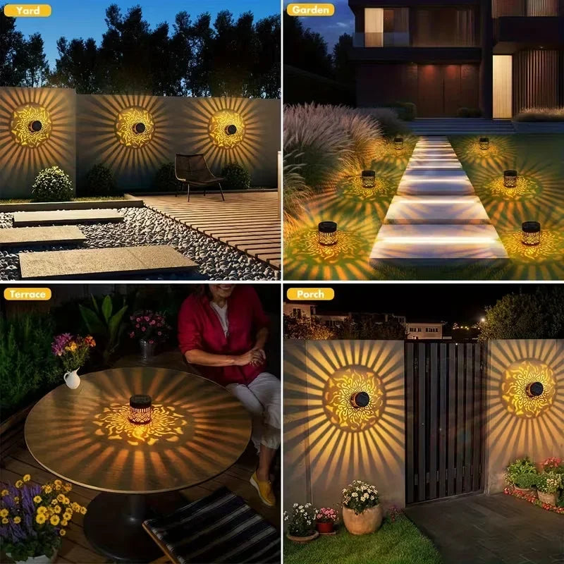 Solar Mandala Sonnenblumen Projektor Wandleuchte Außen Garten Dekoration Landschaftslicht für Terrasse Garten Anwesen Veranda Hof