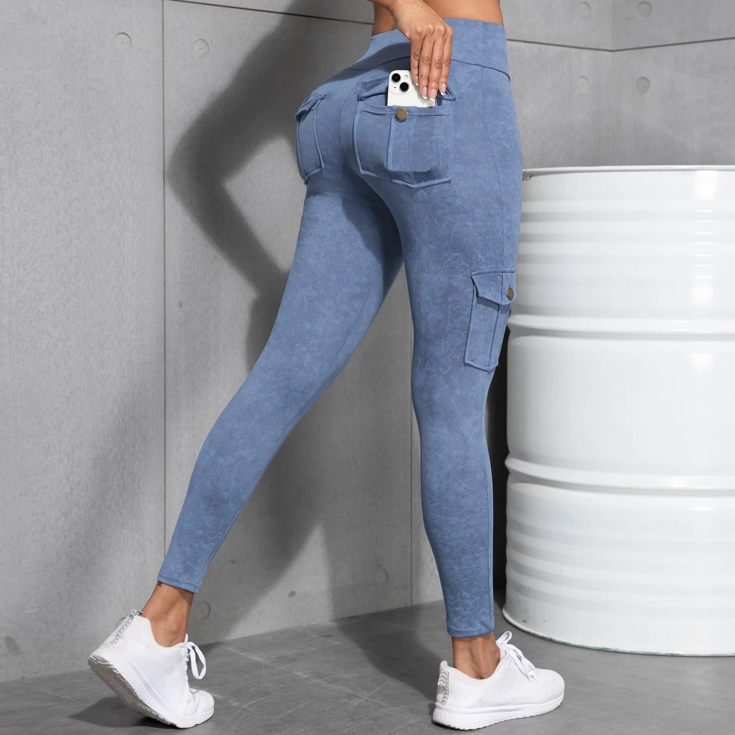Women High Waist Yoga Gym Cargo Pocket Pant Fashion Tummy Control Athletic Pants Skinny Stretch Streetwear Sport Leggings