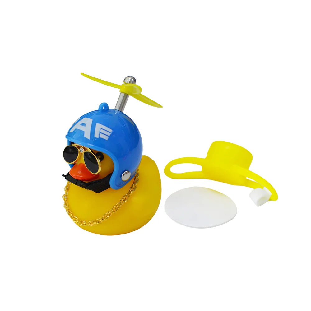 Motorcycle Cute Wind-breaking Duck Bicycle Small Yellow Duck with Helmet Airscrew Car Interior Decoration Decor Accessories