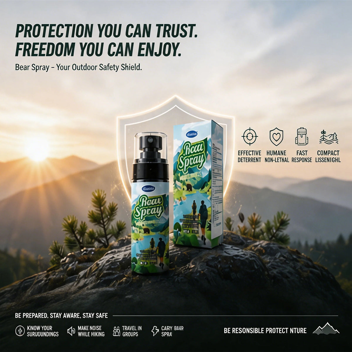 Wildlife Repellent Pepper Spray – 100ml Bear & Dog Deterrent, Safety Lock, Non-Lethal, Camping & Hiking Gear