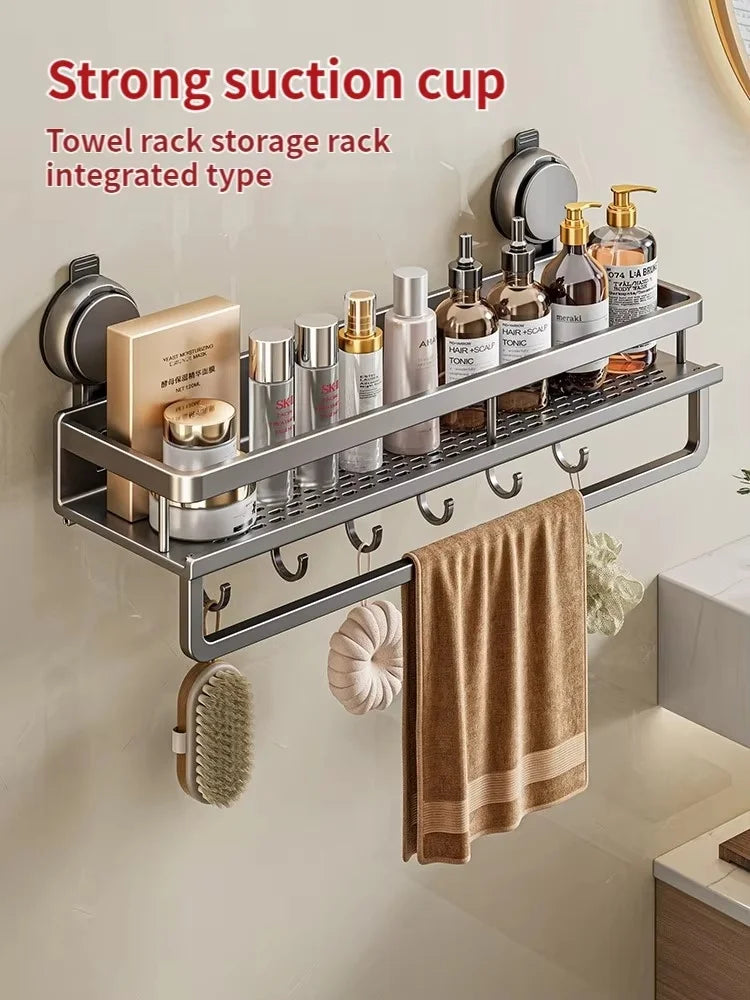 Suction-Cup Bathroom Shelf – Gray