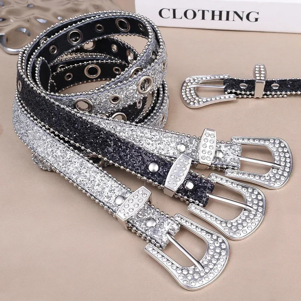 Women’s Rhinestone Western-Style Faux Leather Belt