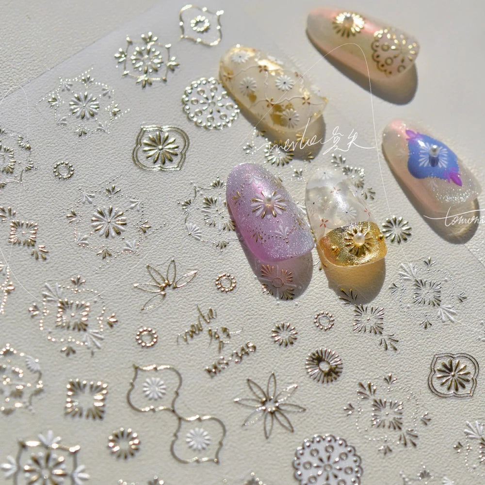 5D Luxury Nail Art Stickers – Gold Gemstone & Courtly Pattern Manicure Decals