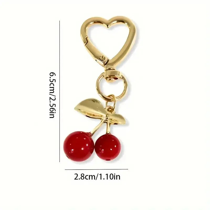 Cherry Blossom & Heart Bag Charm – Red