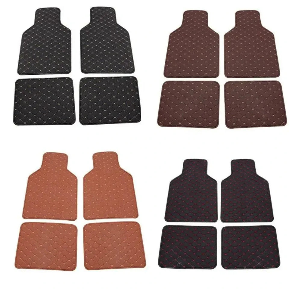 Diamond-Stitched Faux Leather Car Floor Mats – 4-Piece Set