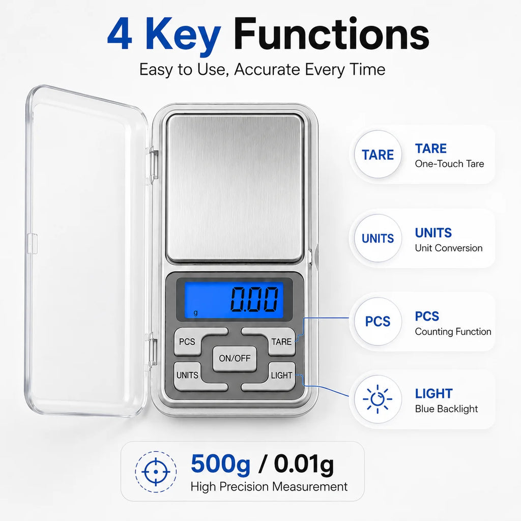 Digital Pocket Scale – 500 g Capacity, 0.01 g Resolution