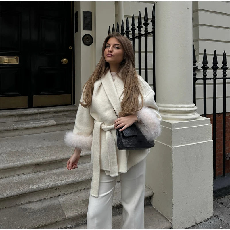 Elegant Solid Long Overcoat Women Turn-down Collar Lace Up Full Sleeve Classic Warm Coat 2025 New Lady Autumn Winter Casual Wear