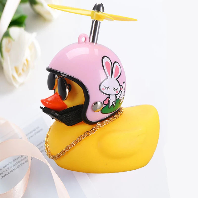 Hot Car Cute Little Pink Duck With Helmet Propeller Wind-breaking Wave-breaking Pink Bike Motorc Riding Auto Internal Decoration