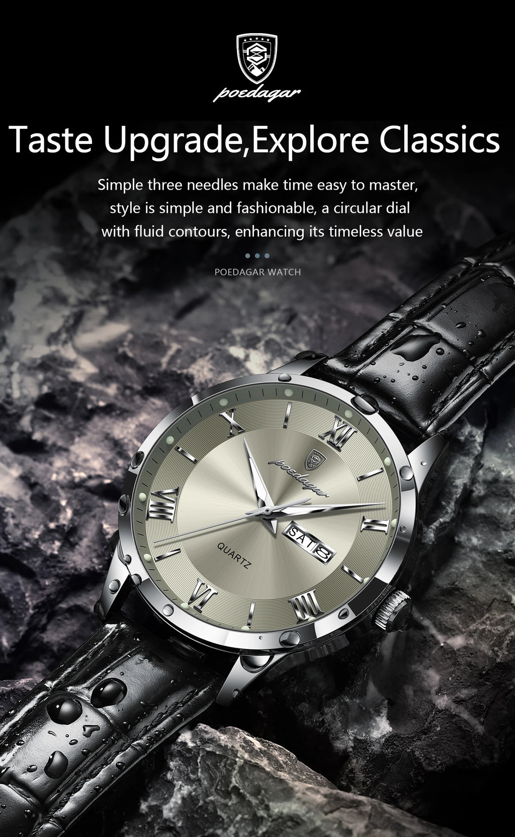 POEDAGAR 978-D Men’s Day-Date Dress Watch