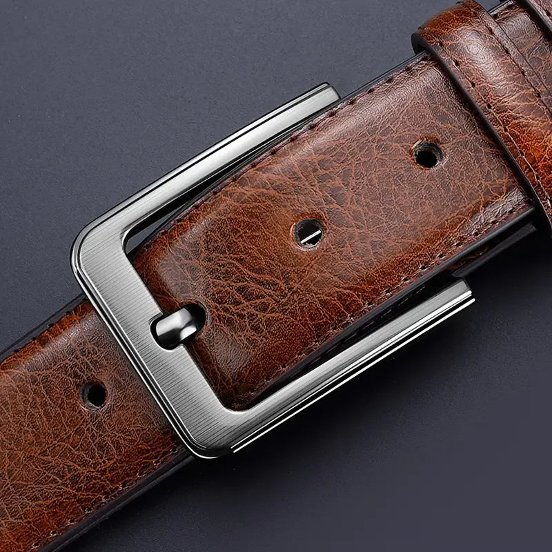 Men’s Textured Casual Belt with Metal Buckle