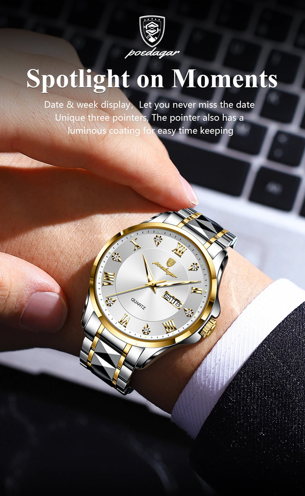POEDAGAR 883 Men’s Day-Date Quartz Watch