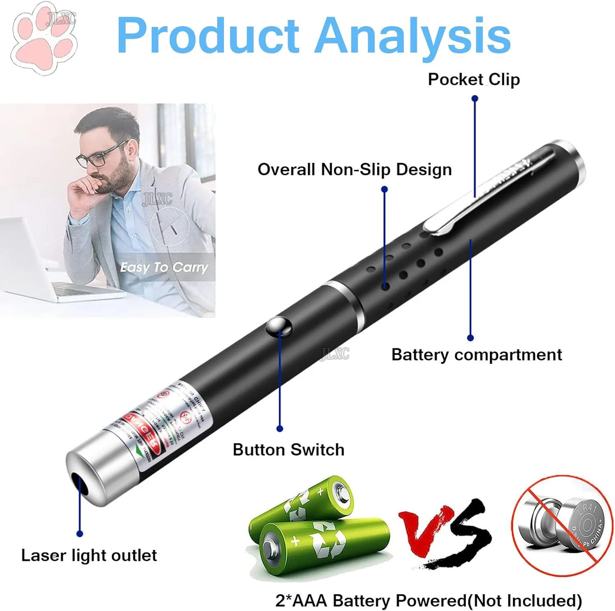 (Do not provide batteries) Green Red Laser Pointer Teaching Tool Pet Automatic Cat Toys Laser Focus Lazer Pen Combination