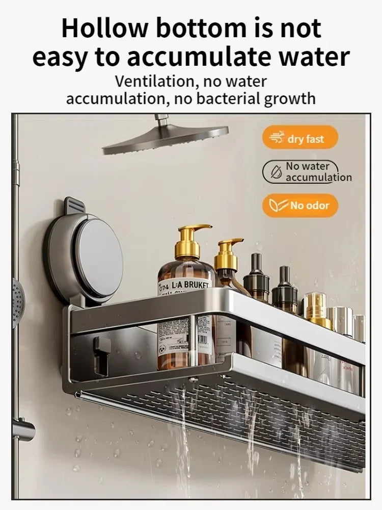 Suction-Cup Bathroom Shelf – Gray