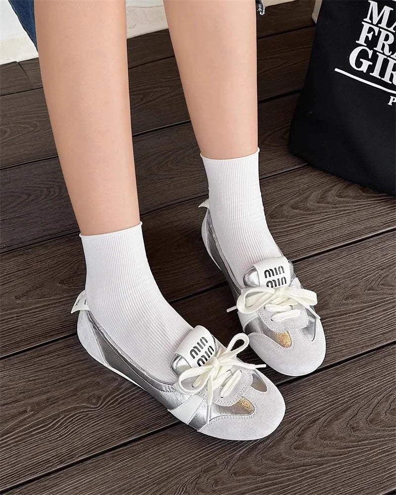 2025 New Women's Casual Sneakers Summer Cozy Shallow Ballet Flats Shoes 2025 New Women Lace Up Sport Shoes Zapatos De Mujer
