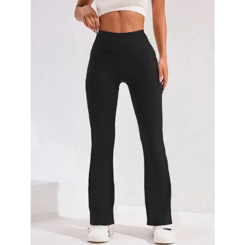 Women’s High-Waisted Flare Yoga Pants with Side Pockets
