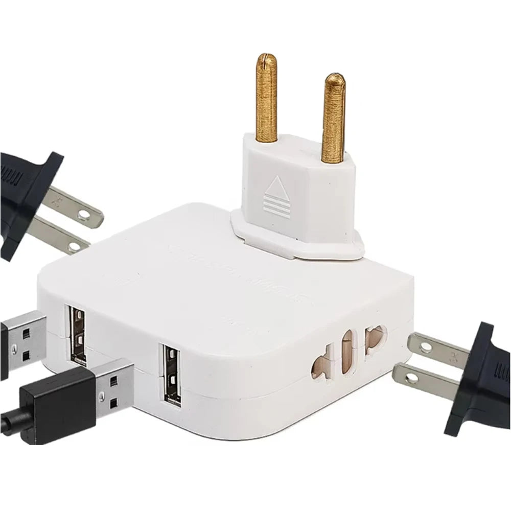 180° Rotating EU Plug Adapter with 2 AC Outlets & 2 USB Ports