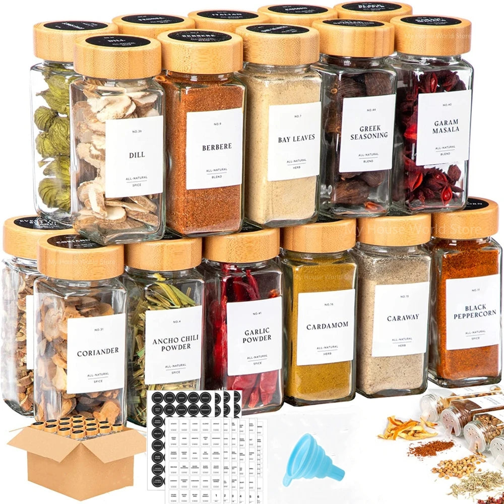 Glass Spice Jar Set with Bamboo Lids – 4 fl oz