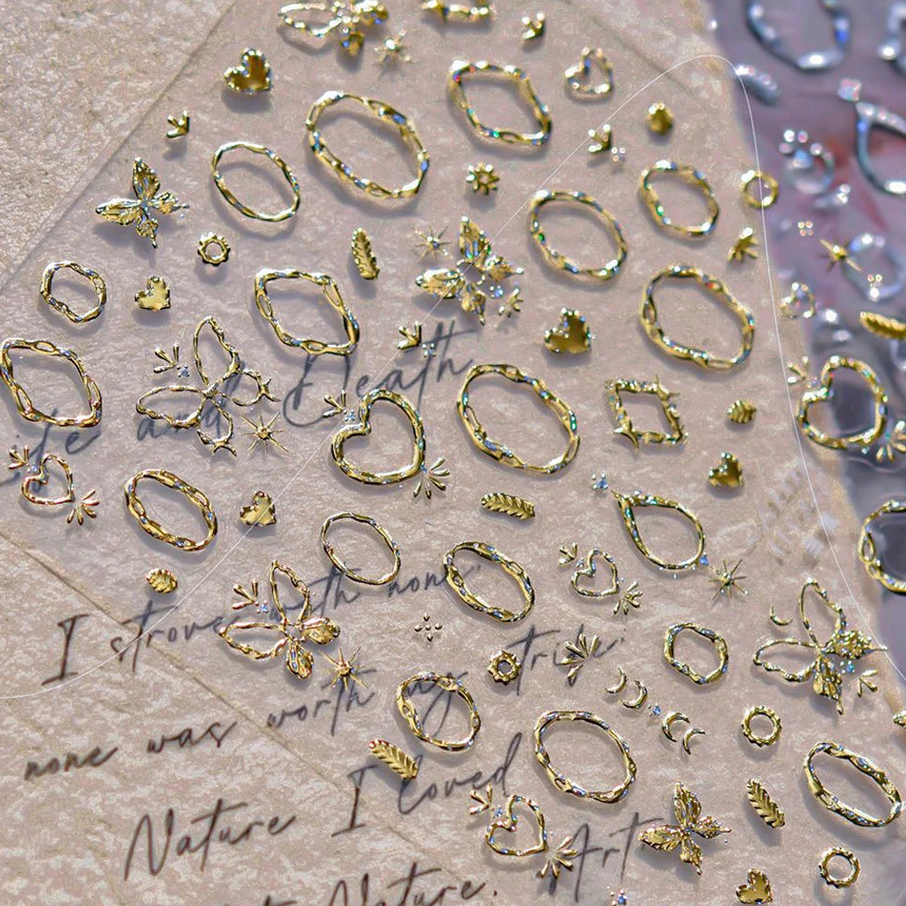 5D Luxury Nail Art Stickers – Gold Gemstone & Courtly Pattern Manicure Decals