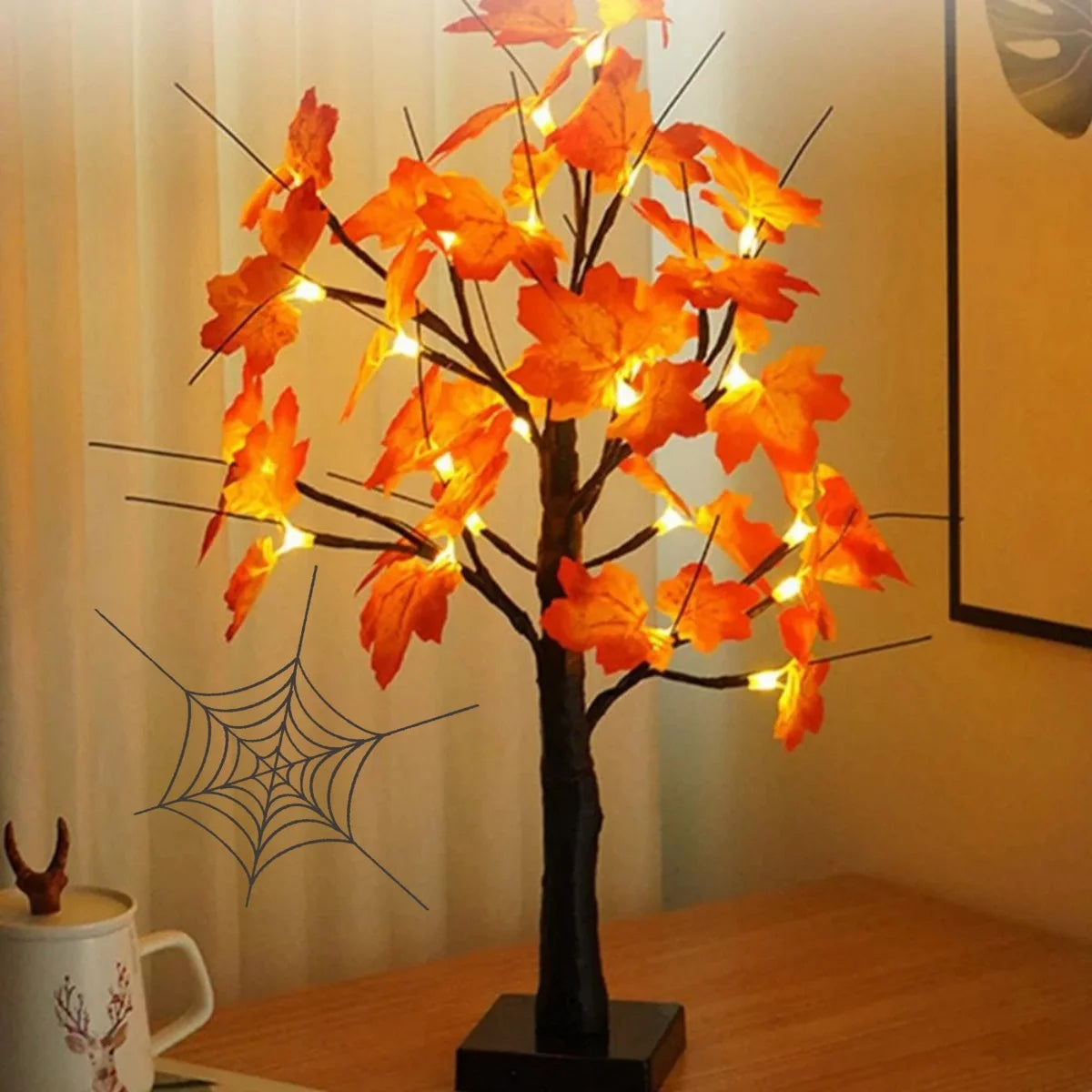 1pc 24 LED Artificial Black Birch Tree Light DIY Branches Table Lamp For Fall Gifts  Home Bedroom Holiday Party Halloween Decor