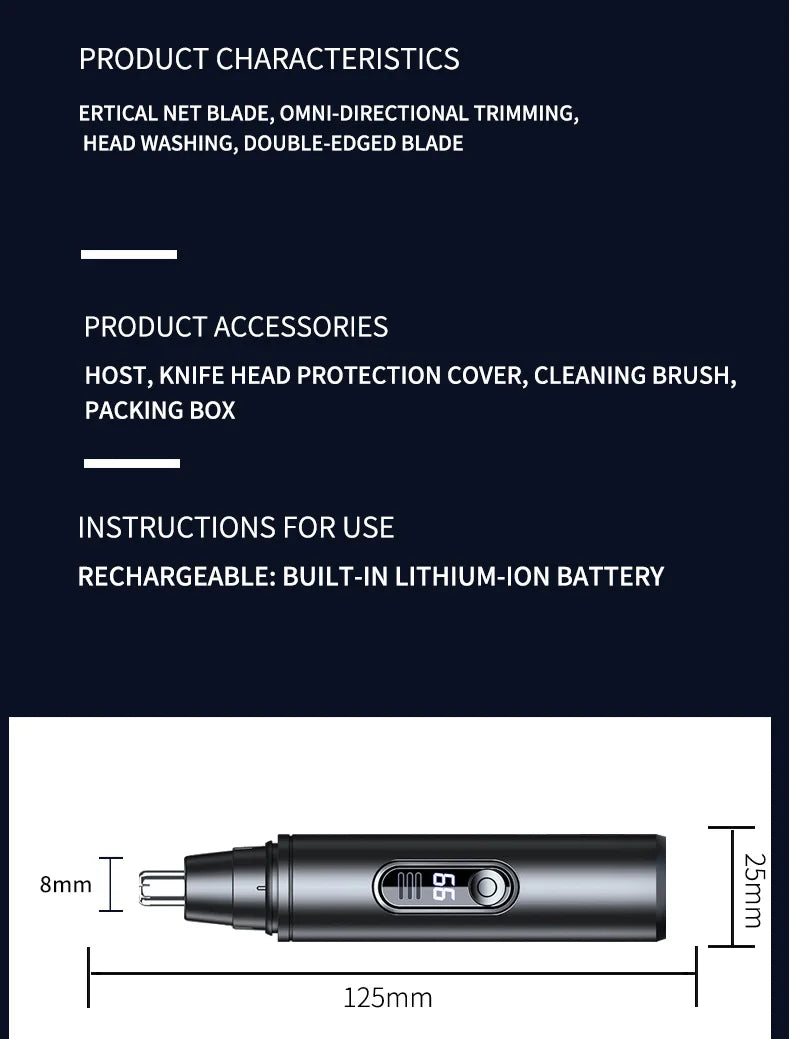 USB-C Rechargeable Nose Hair Trimmer – Black