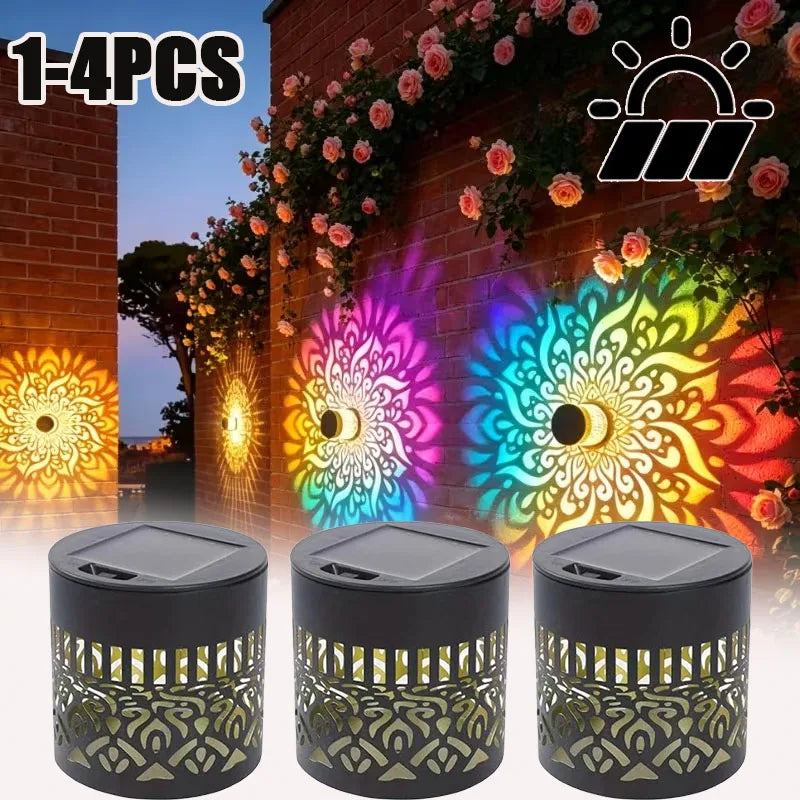 1/4pcs Solar Powered Flower Wall Lamp Sunflower Design Mandala Pattern Outdoor Waterproof Garden Decor for Fence Patio