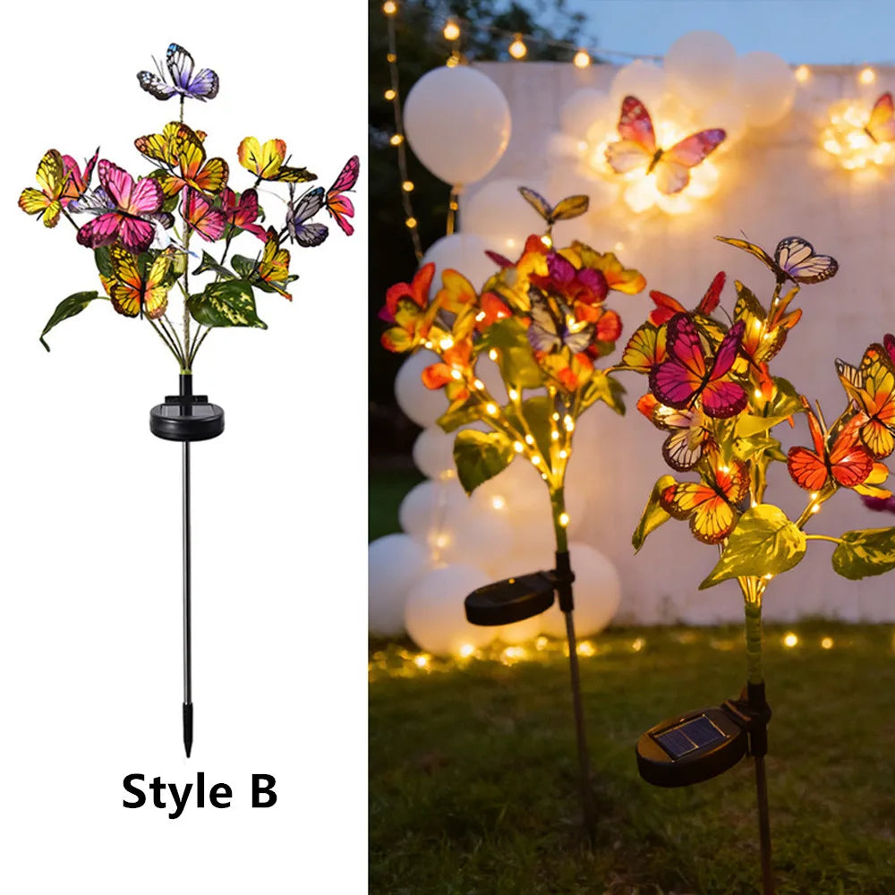 Festival Solar Outdoor Lights Butterfly Flower Garden Fairy Lights Wedding Birthday Decorations Lawn Lamp Yard Path Ornament